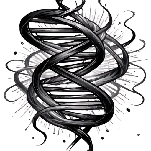 symbolic aurora ribbons flowing w , soundwaves backround and transculent soundwaves shaping to dna, strong vortex tattoo design idea