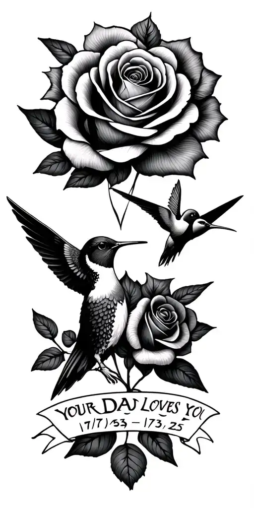 line work, geometric, minimalist, spiritual, airplane, roses, hummingbird, strength, “your dad loves you”, 1/7/63-4/1/25 tattoo design idea