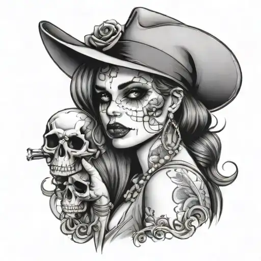 Gangster woman, with skull tattoo design idea