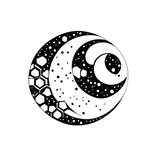 minimalistic moon builded with hexagons tattoo design idea