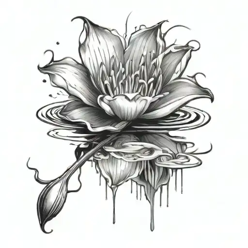 wilting aquatic lilly and it is bleeding in the reflection of the blood pool a blossoming aquatic lilly tattoo design idea