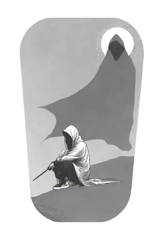 a girl and a huge hooded reaper tattoo design idea