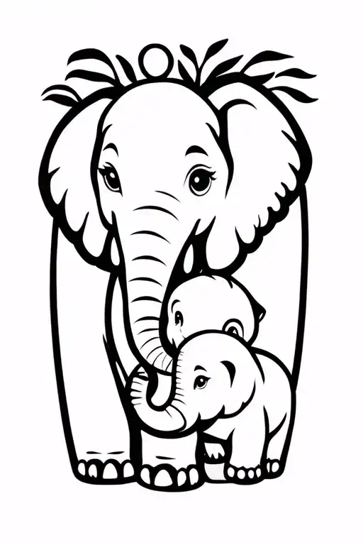 mom and baby elephant adorned tattoo design idea