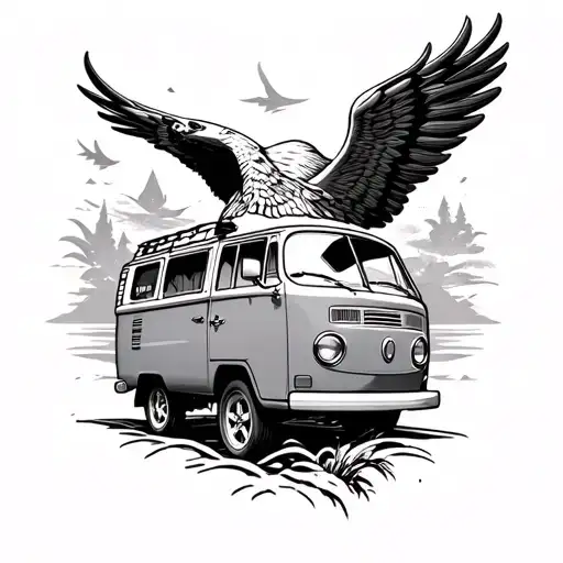 symbolization about freedom, traveling with a van and go for your goals tattoo design idea