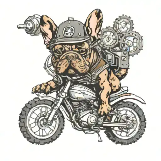 Motocross, gaming, french bulldog, steampunk, machinery, gear tattoo design idea