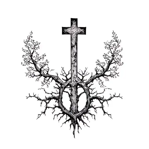 with the Lorraine cross the 316th army regiment and a tree of life with fine and female lines tattoo design idea