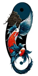 whole sleeve Japanese culture, yin and yang, fish koi, samurai origami, samurai masks, anime, mythology tattoo design idea
