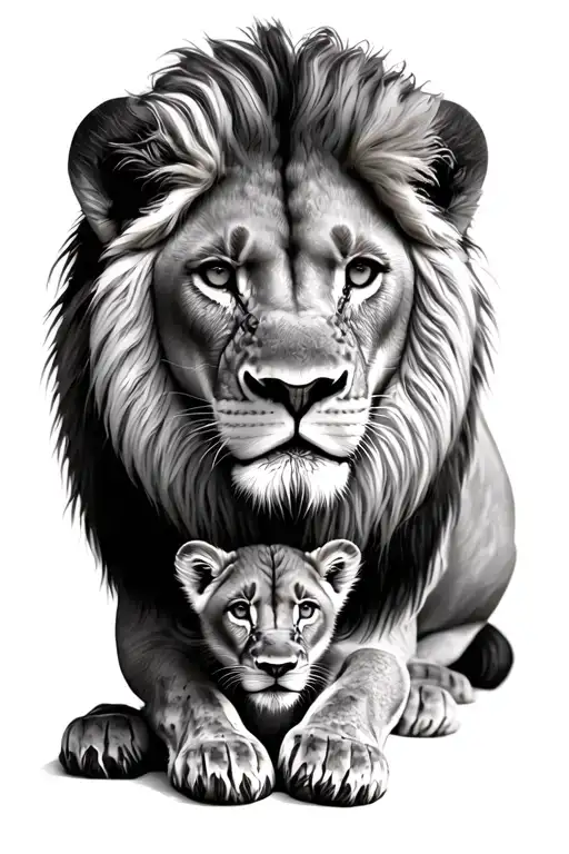 lion protecting cub looking tattoo design idea