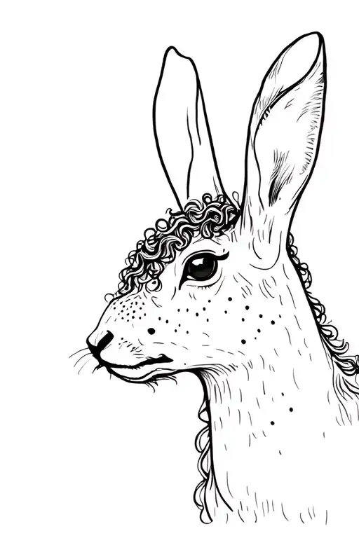 the head of a curly-haired hare with freckles touches the head of a deer with a horizontal scar on the bridge of its nose tattoo design idea