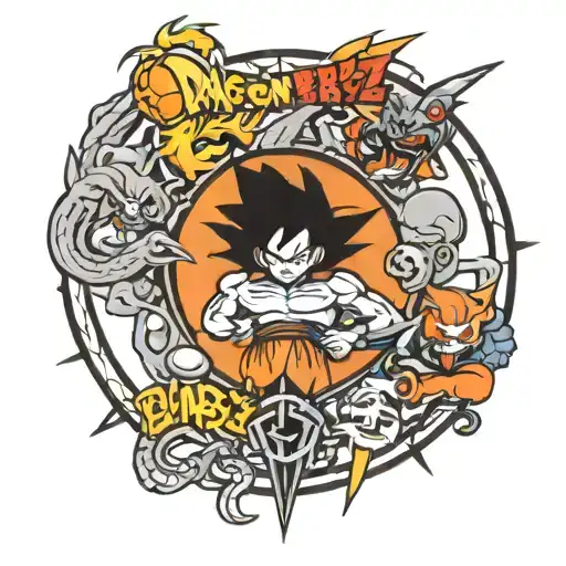 Incorporate the logos of blink 182, dragon ball z, DOTA 2 and the New Zealand flag tattoo design idea