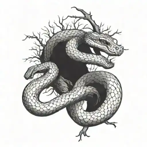 snake wrapped around a tree trunk tattoo design idea