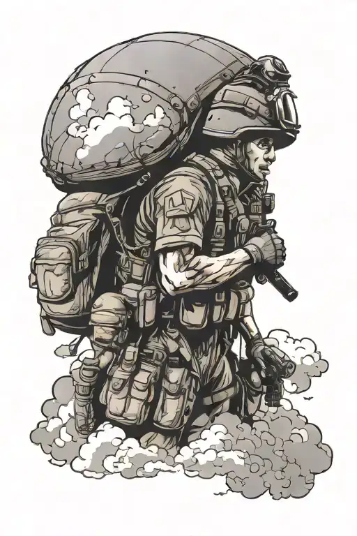 British army paratrooper with cloud background tattoo design idea