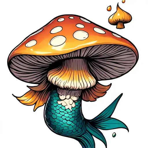 merman mushroom hat tattoo design idea