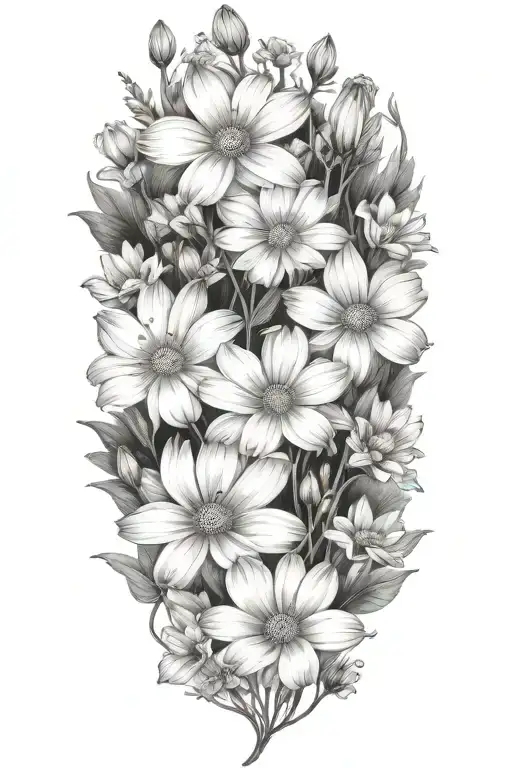 daisys cosmos flowers no background black tattoo design idea