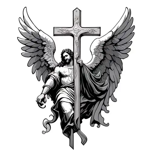 Christian Cross crusader man angel tattoo design idea