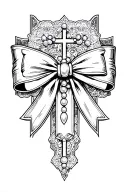lace bow with pearls over a crusufix style cross with cyber cigilism  tattoo design idea
