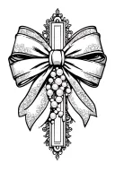 lace bow with pearls over a crusufix style cross with cyber cigilism  tattoo design idea