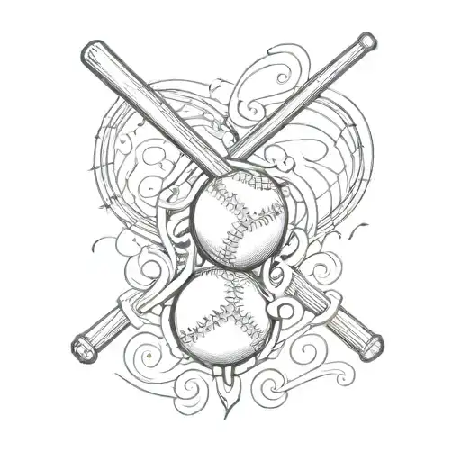baseball and music note intertwined hearts tattoo design idea