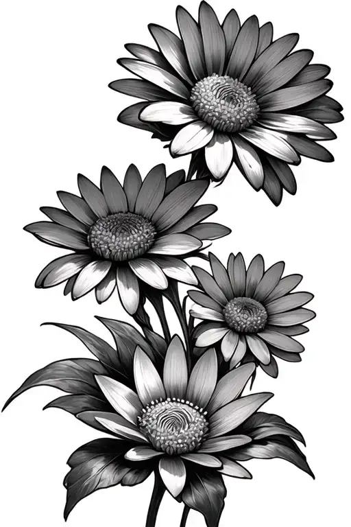 2 daisies and a waterlilly in a flower bunch marigold flower tattoo design idea