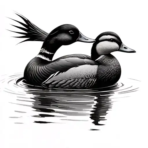 two mallard ducks cuddling together tattoo design idea