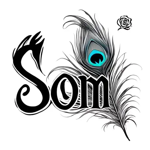 tattoo writing "Som" with peacock feather sign made tattoo design idea