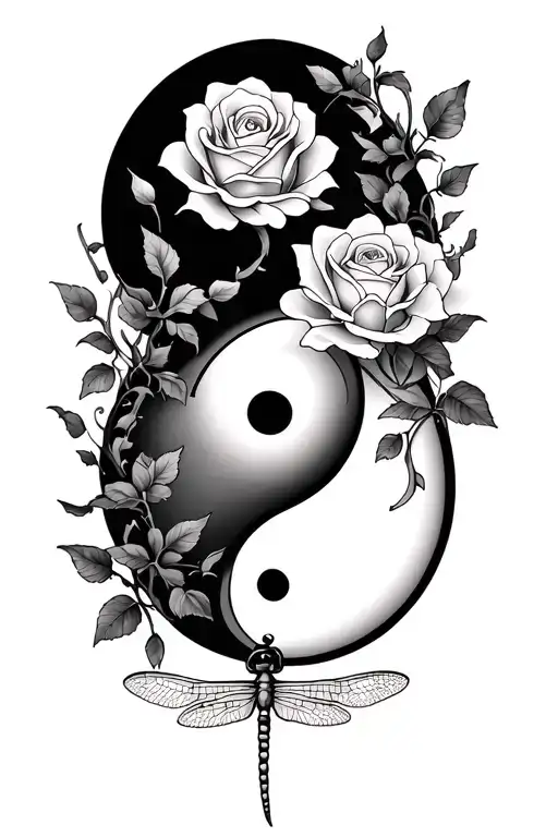 roses, vines, dragonflies, meaningful, yingyang, simple, small size tattoo design idea