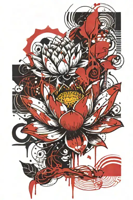 lotus and shiv with eye symbol integrated tattoo design idea