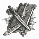 shield of faith sword behind open bible at the bottm tattoo design idea