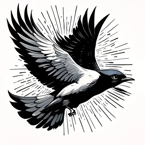 sunbeams on shoulder with bird flying through it. continue the design round the back of my shoulder and down my arm tattoo design idea