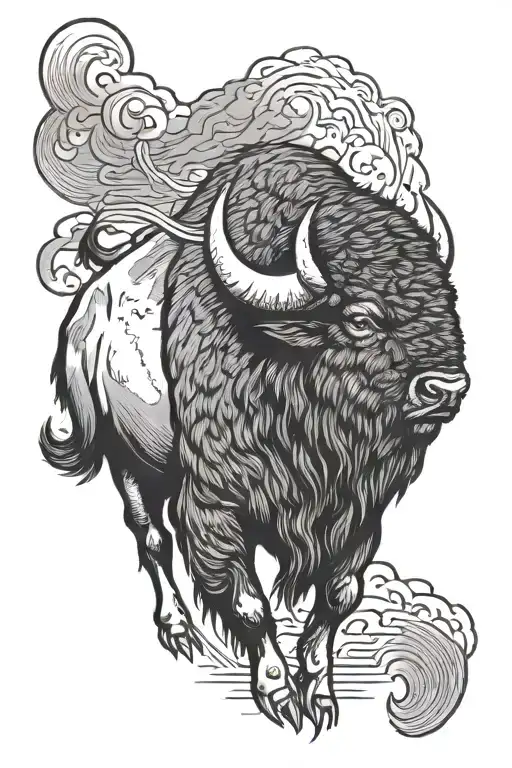 bison facing storm tattoo design idea