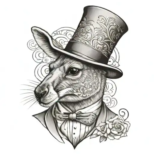 kangaroo wearing top hat tattoo design idea