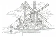 Windmill island floating in the sky by Gorillaz music videos  tattoo design idea