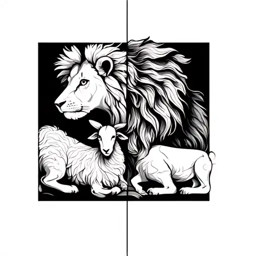 lion and lamb laying tattoo design idea