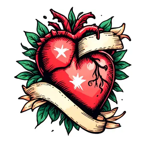 heart banner tattoo design idea