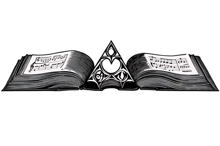 books, music staff, something Zelda maybe triforce symbol tattoo design idea