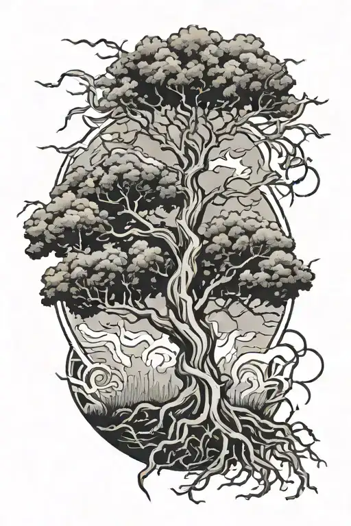 lightning tree intertwined tattoo design idea