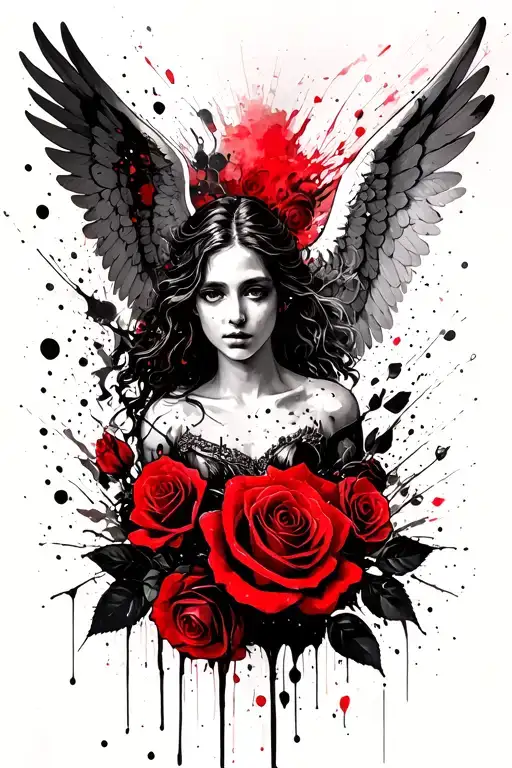roses and arch angel michael tattoo design idea