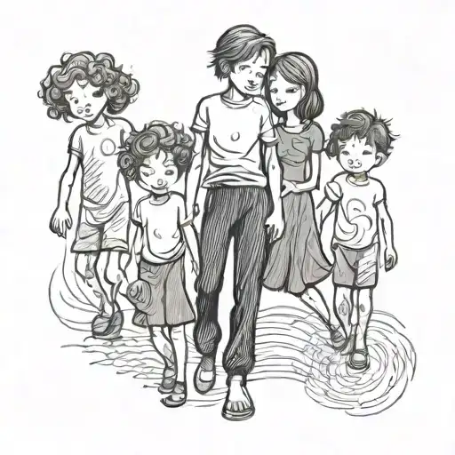 Design Details:Figures: Three stick-figure siblings, with the two elder sisters on either side and the younger brother tattoo design idea