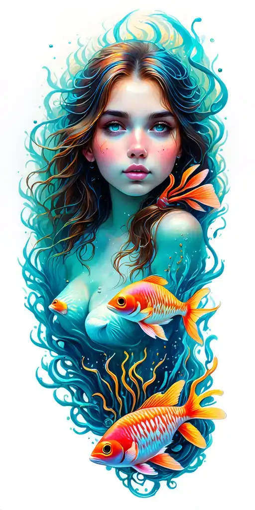 underwater scene with colorful tattoo design idea