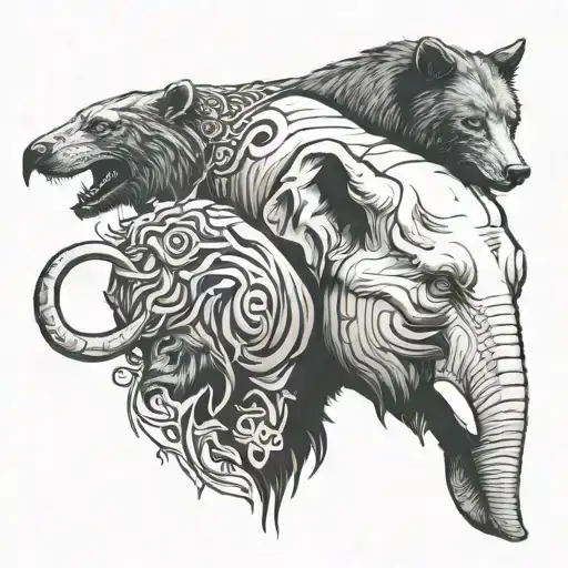 Evil Wolf elephant and bear head tattoo design idea