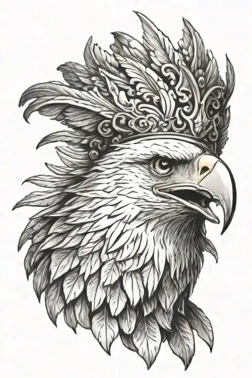 Side view of an eagle diving with a crown on its head tattoo design idea