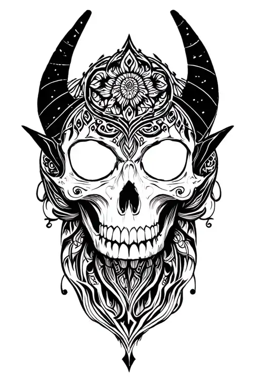 demon, skull, mandala design tattoo design idea
