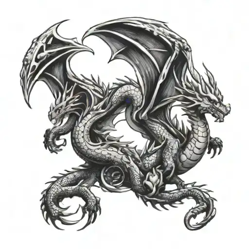 two dragons flying tattoo design idea