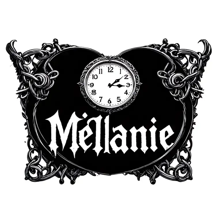 "Mélanie" clock Coeur chain tattoo design idea