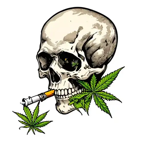 skull smoking weed joint tattoo design idea