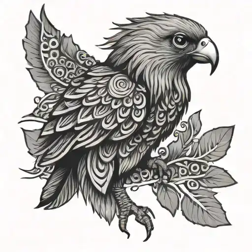 draw the bird known as Brazilian harpy with filling made of African adinkras tattoo design idea