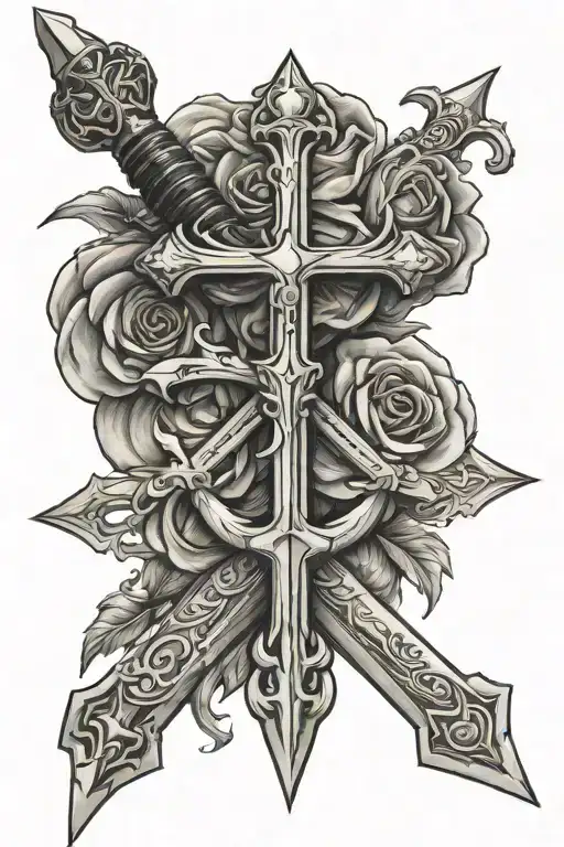 cross and sword tattoo design idea