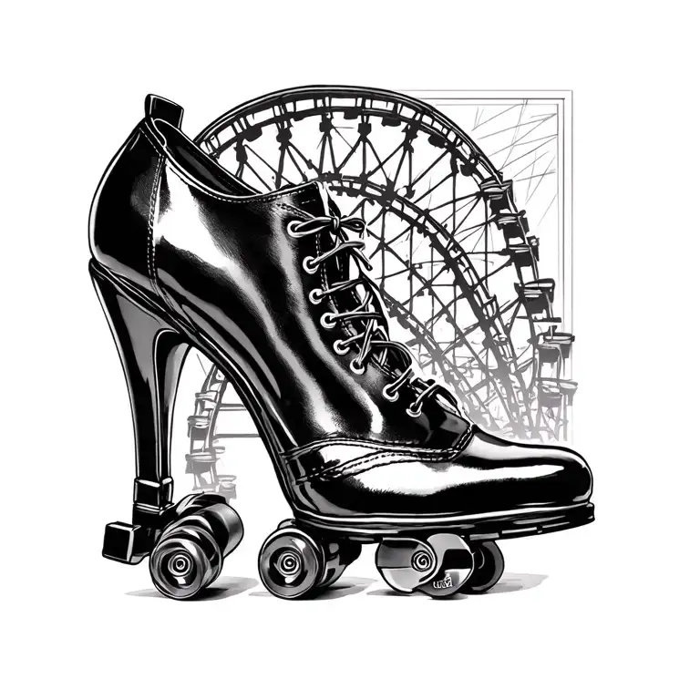 Combine a ballroom dance shoe and a roller coaster. The tattoo should be small on the leg, about 10x10cm. tattoo design idea