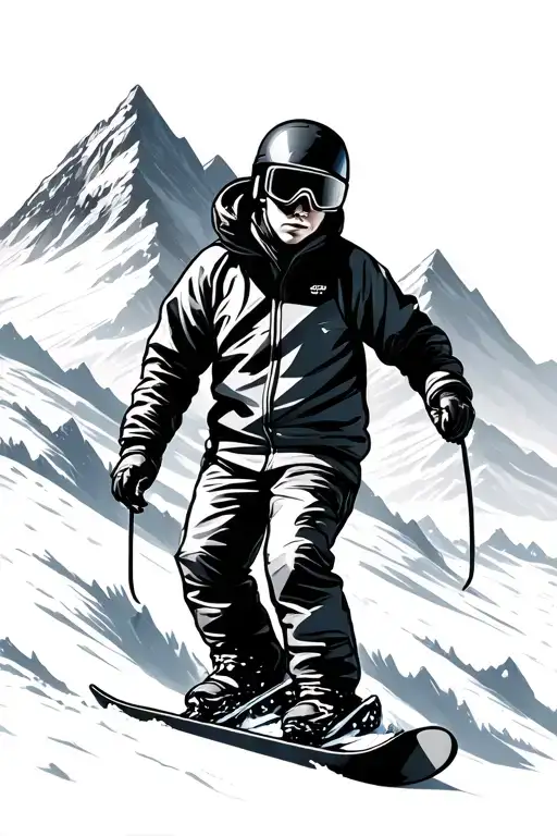 snowboarding and mountain geometric line art  tattoo design idea