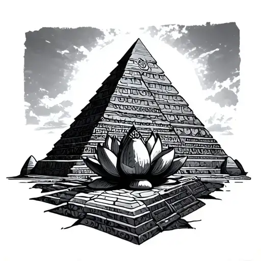 ancient kemet pyramid lotus tattoo design idea
